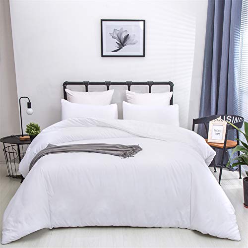 Cottonight White Comforter Sets Queen Plain White Bedding Comforter Set Full Pure White Cotton Quilts Blanket Soft Breathabe Whi